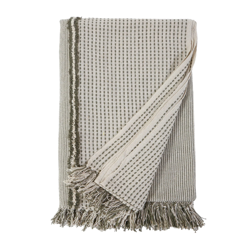 Jagger Oversized Throw 60" X 90" Ivory/ Moss Handwoven