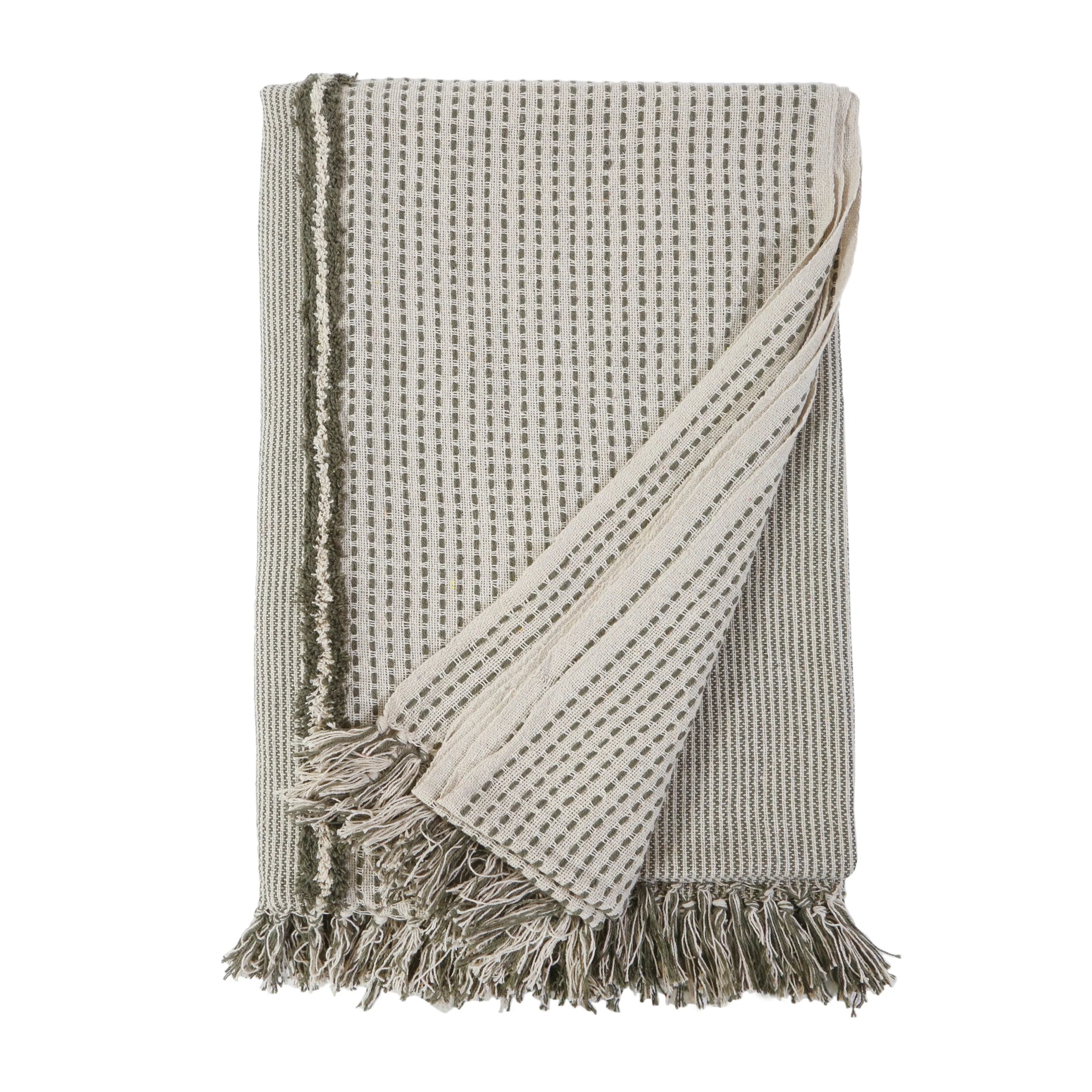 Jagger Oversized Throw 60" X 90" Ivory/ Moss Handwoven