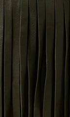 Kora Fringe Leather Ottoman - Olive