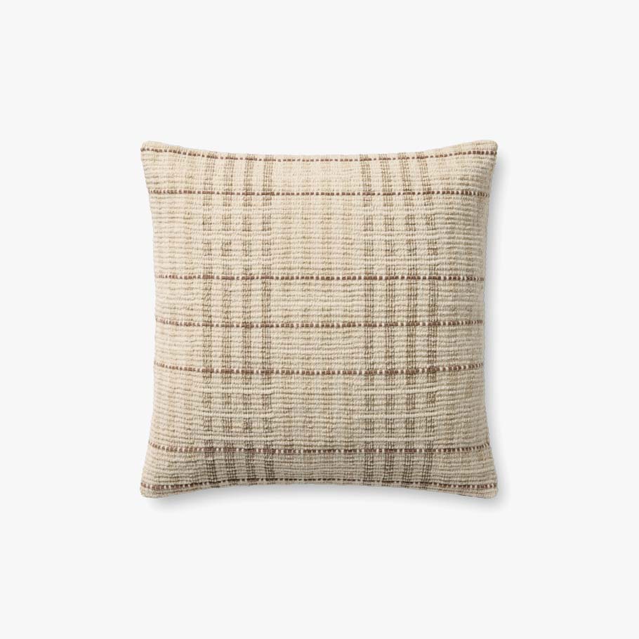 Vinnie Pillow in Ivory/Brown, 18" x 18"