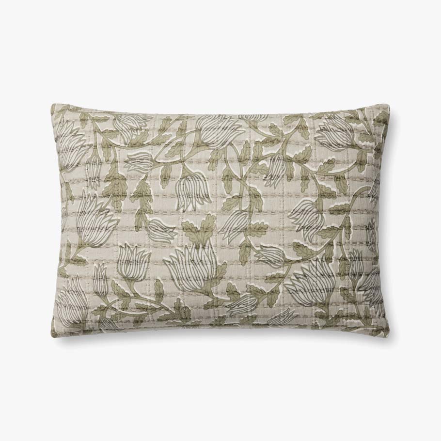 Botanical Tulip Pillow in Natural/Sage, 16" x 26"