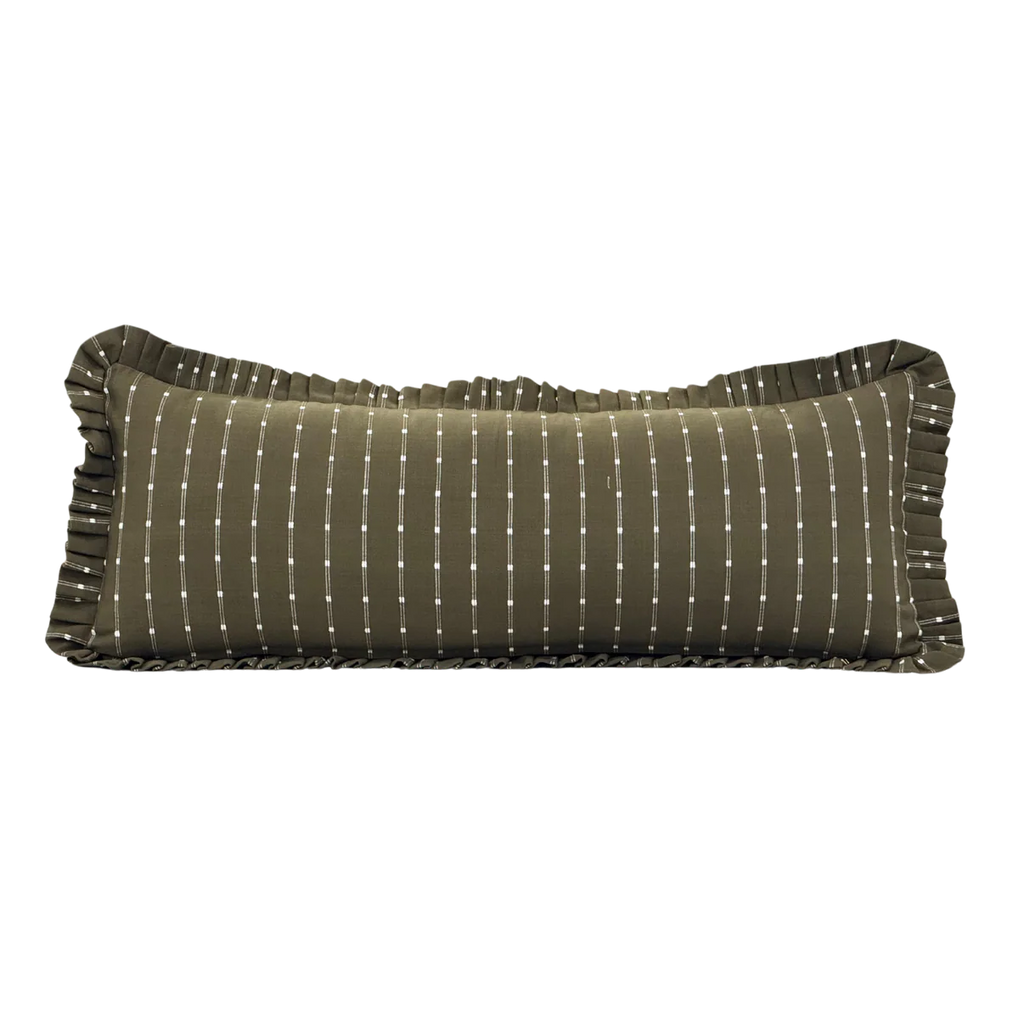Ruffle Bolster Pillow - Dark Olive