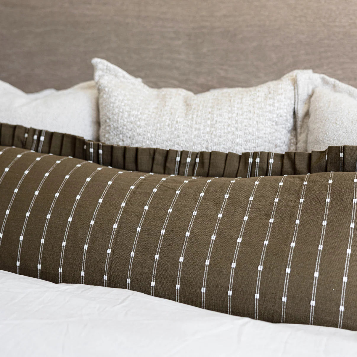 Ruffle Bolster Pillow - Dark Olive