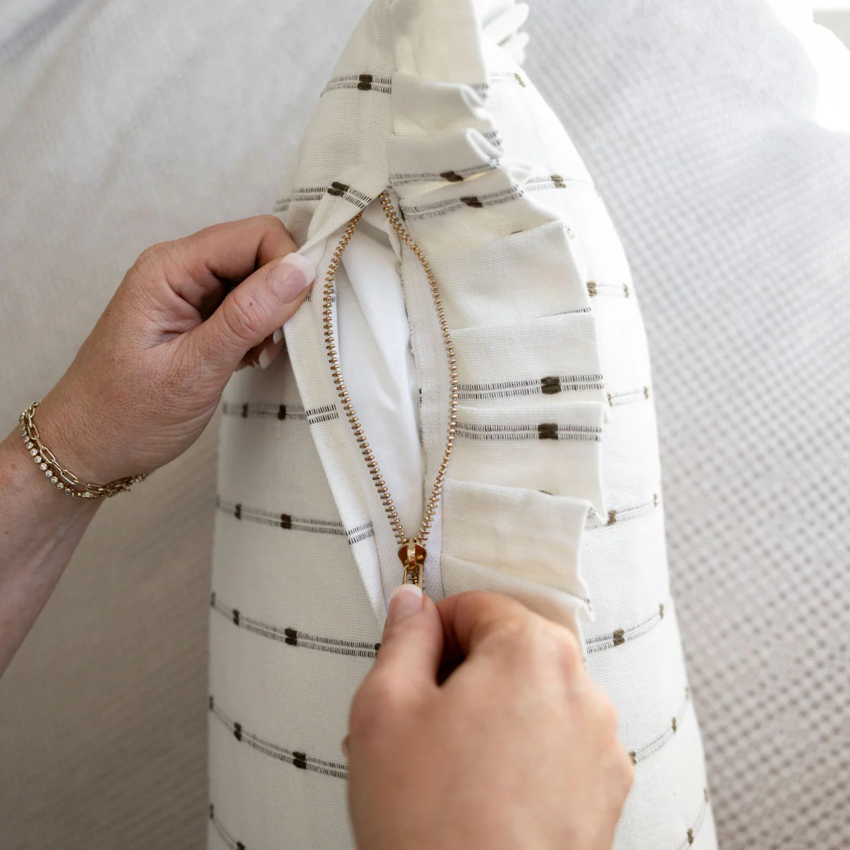 Ruffle Bolster Pillow - White Olive