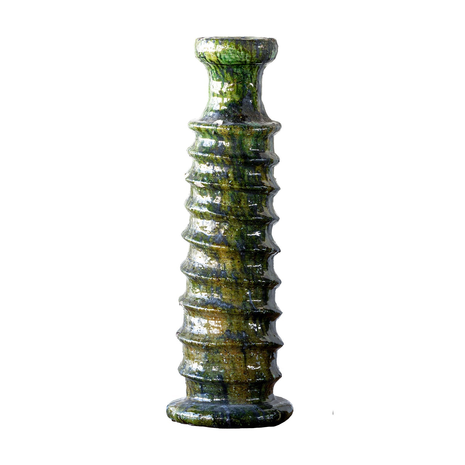 Tamegroute Ribbed Candle Stand, Green