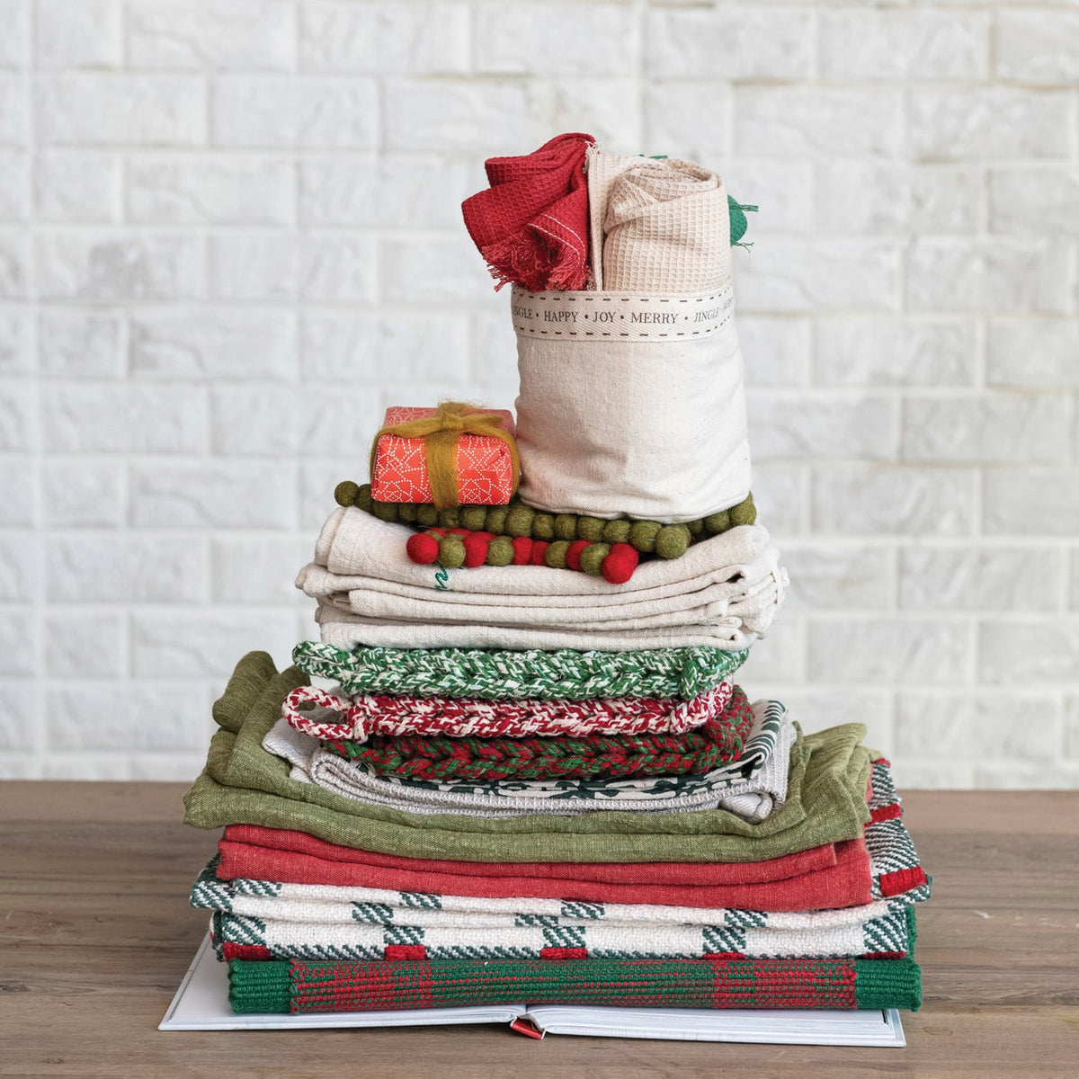Melange Cotton Crocheted Pot Holder, Red, Green & Brown