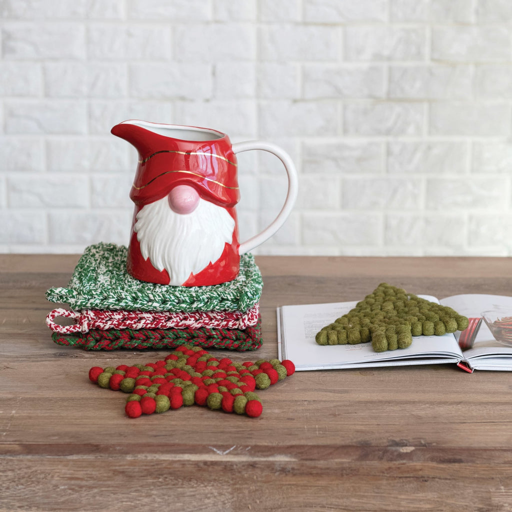 Melange Cotton Crocheted Pot Holder, Red, Green & Brown