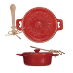 Stoneware Brie Baker with Lid & Tree-Shaped Wood Spoon, Red