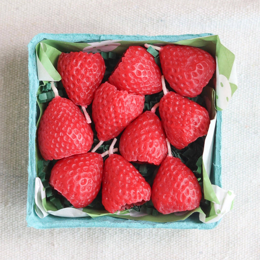 Strawberry Beeswax Birthday Candles — detail view