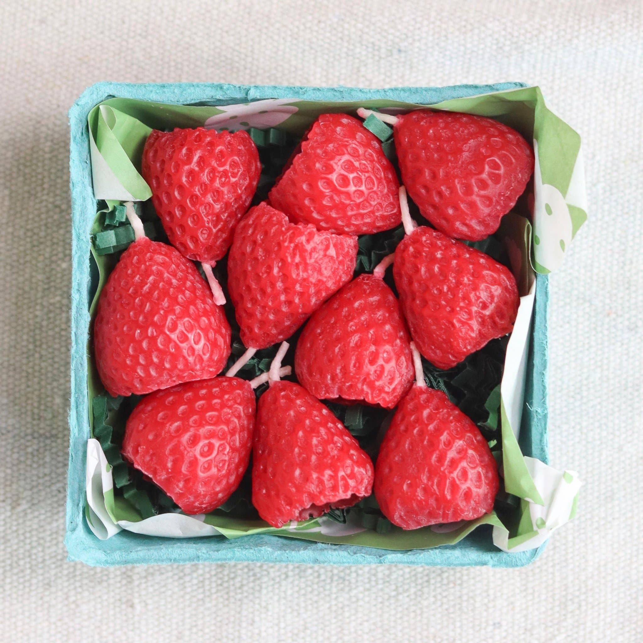 Strawberry Beeswax Birthday Candles — detail view