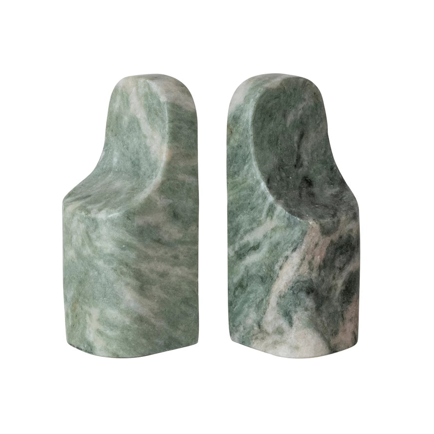 Marble Bookends, Green Melange, Set of 2