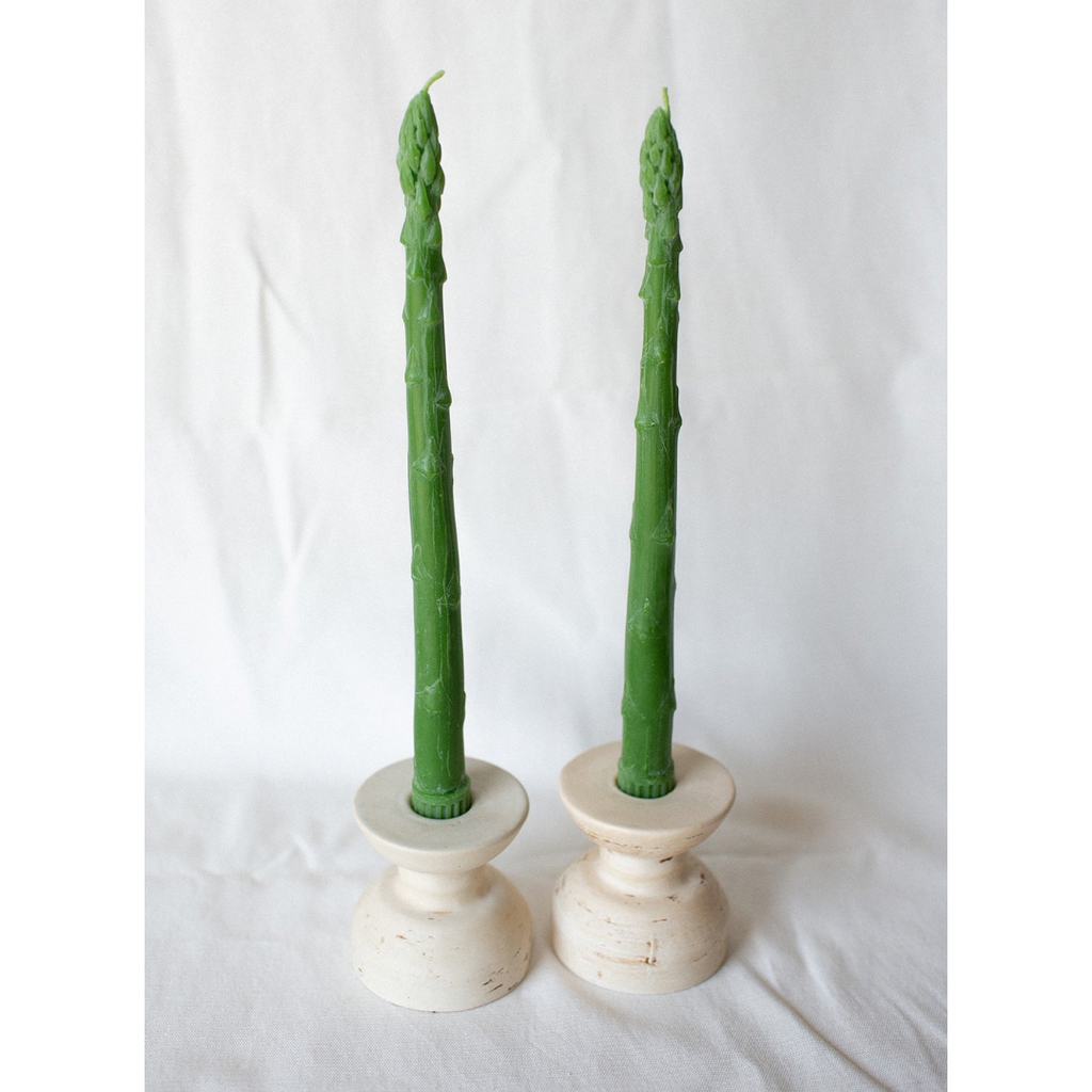 Asparagus Beeswax Candle Taper Pair — detail view