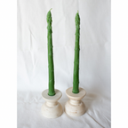 Asparagus Beeswax Candle Taper Pair — detail view