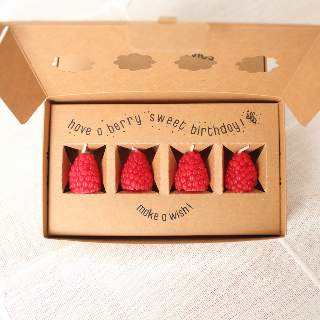 Raspberry Beeswax Birthday Candles - 4 count — detail view