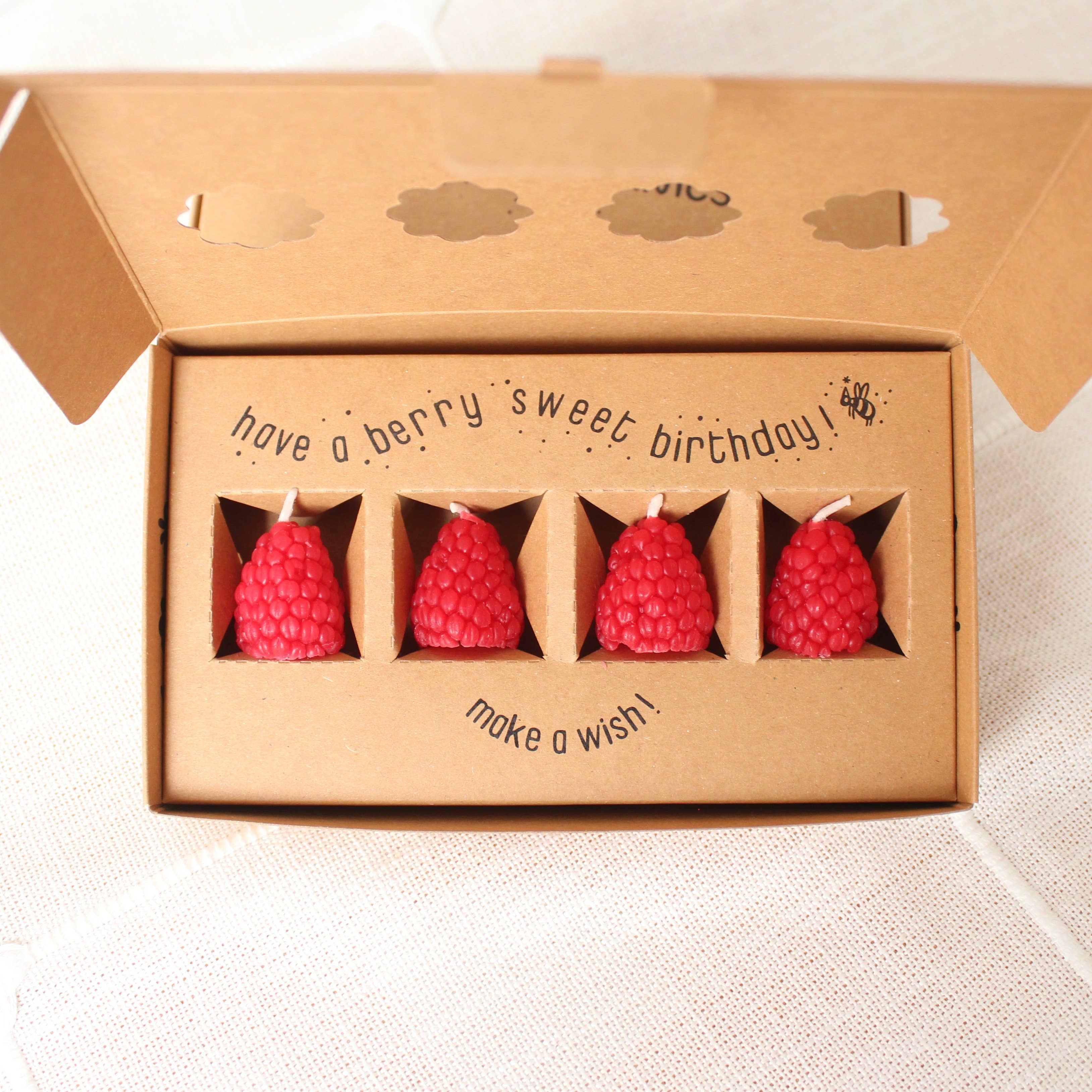 Raspberry Beeswax Birthday Candles - 4 count — detail view