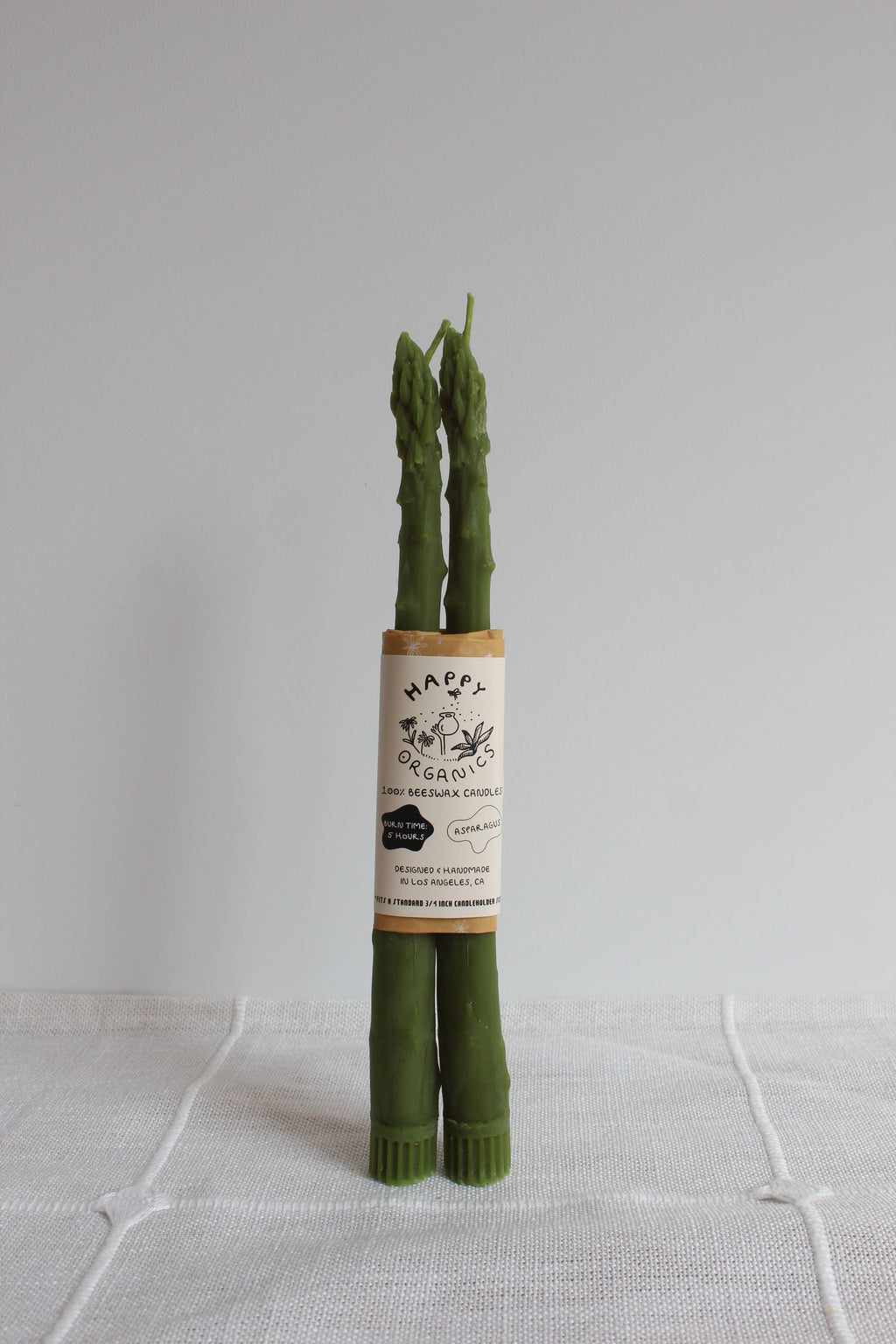Asparagus Beeswax Candle Taper Pair — styled