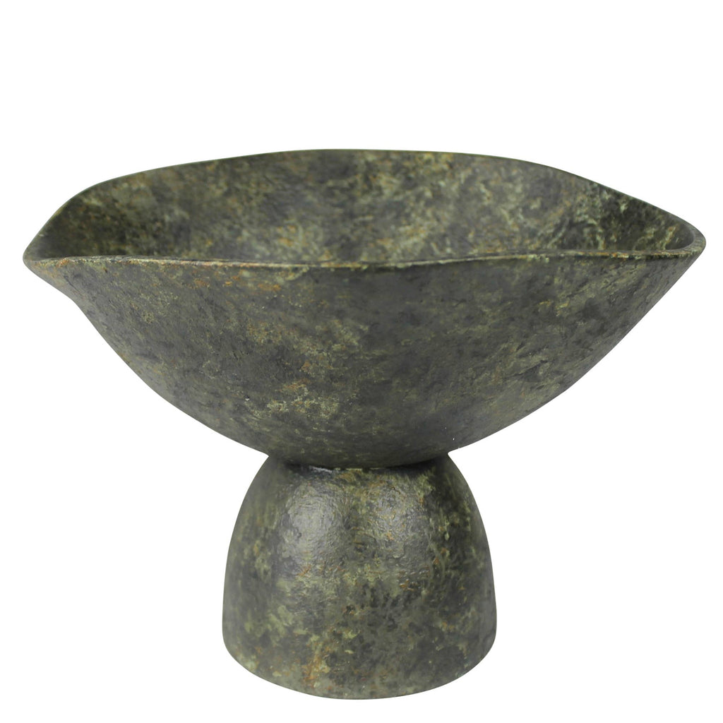Bastia Organic Bowl on Base, Green Patina