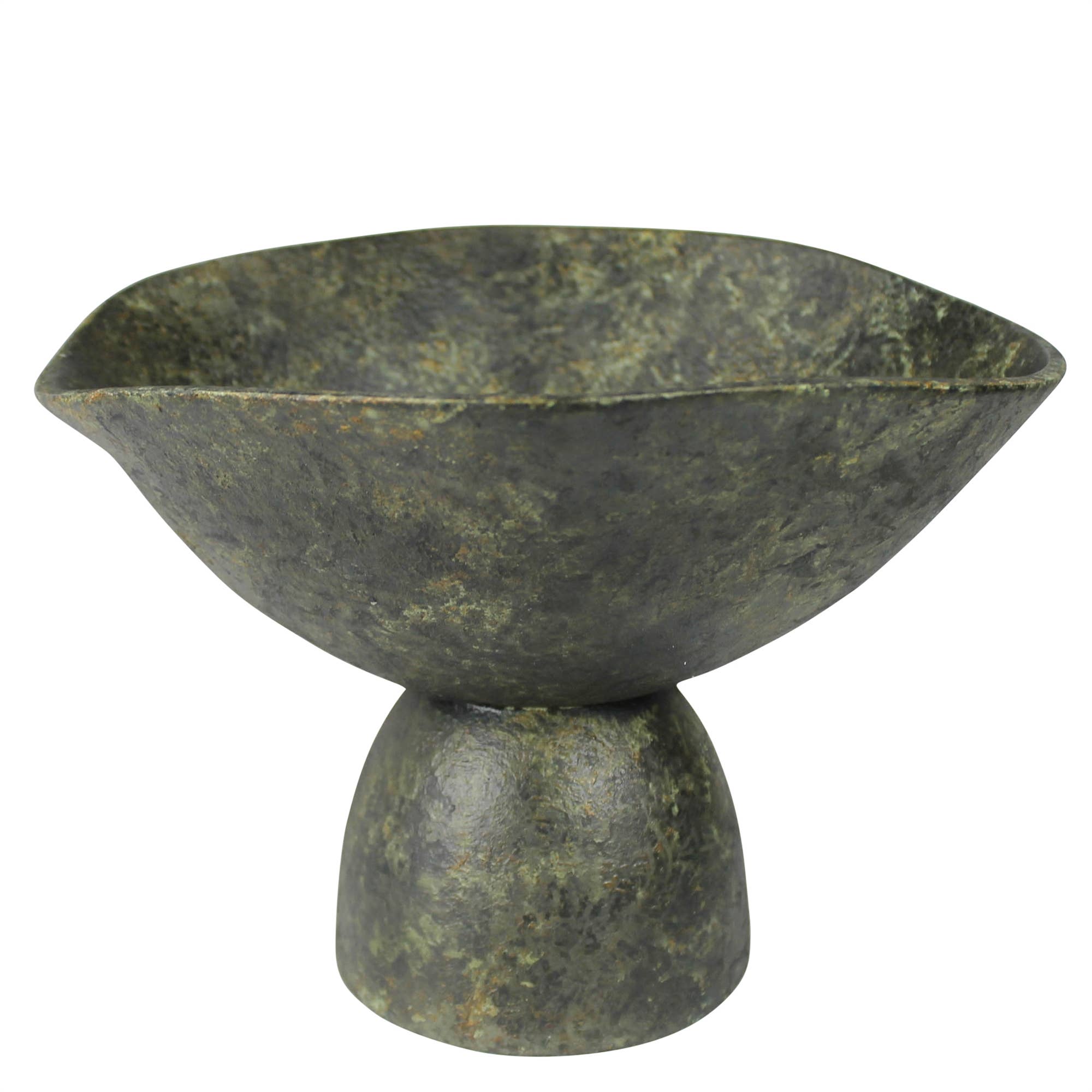 Bastia Organic Bowl on Base, Green Patina