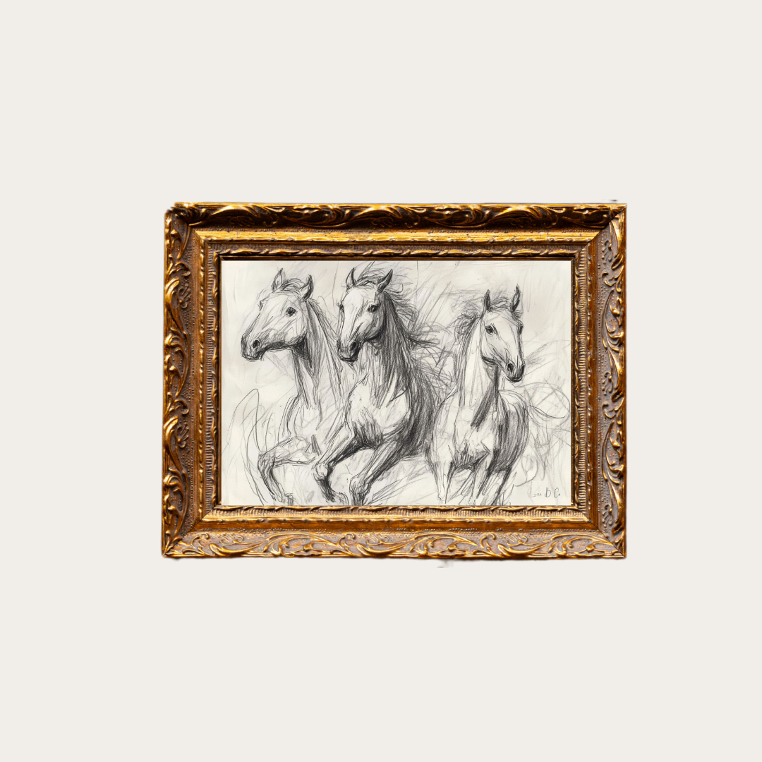 Horse Sketch | French Brass Inspired Gold Mould Framed Art