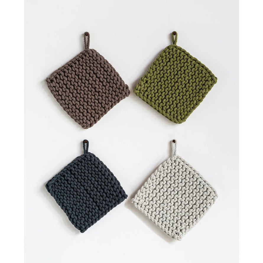 Cotton Crocheted Pot Holder, 4 Colors
