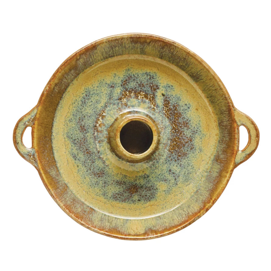 Glazed Stoneware Dish with Toothpick Holder
