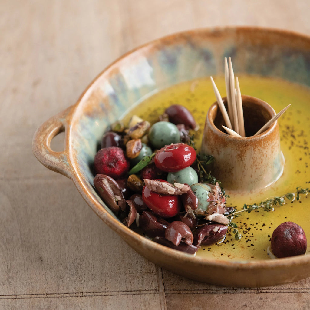 Glazed Stoneware Dish with Toothpick Holder — view 4