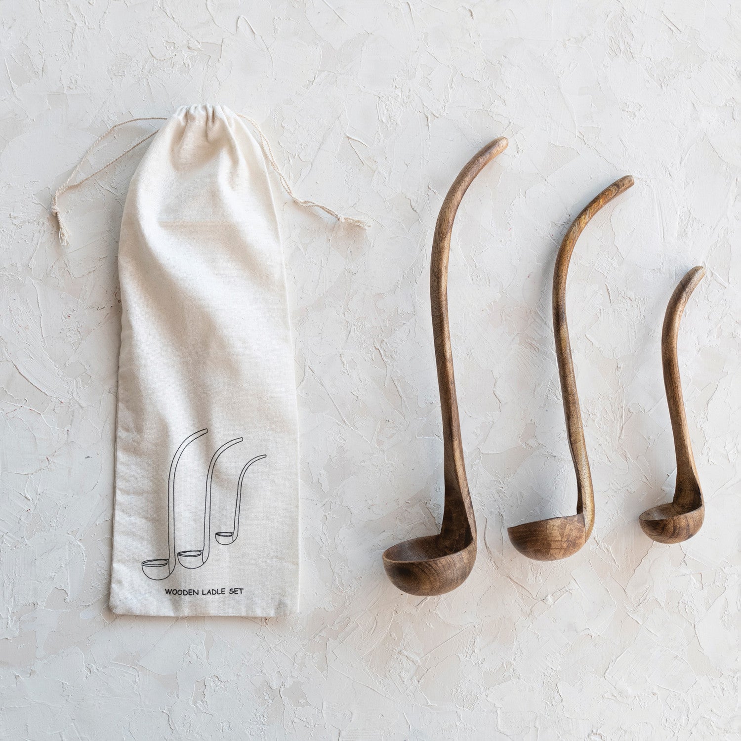 Mango Wood Ladles in Drawstring Bag (set of 3)