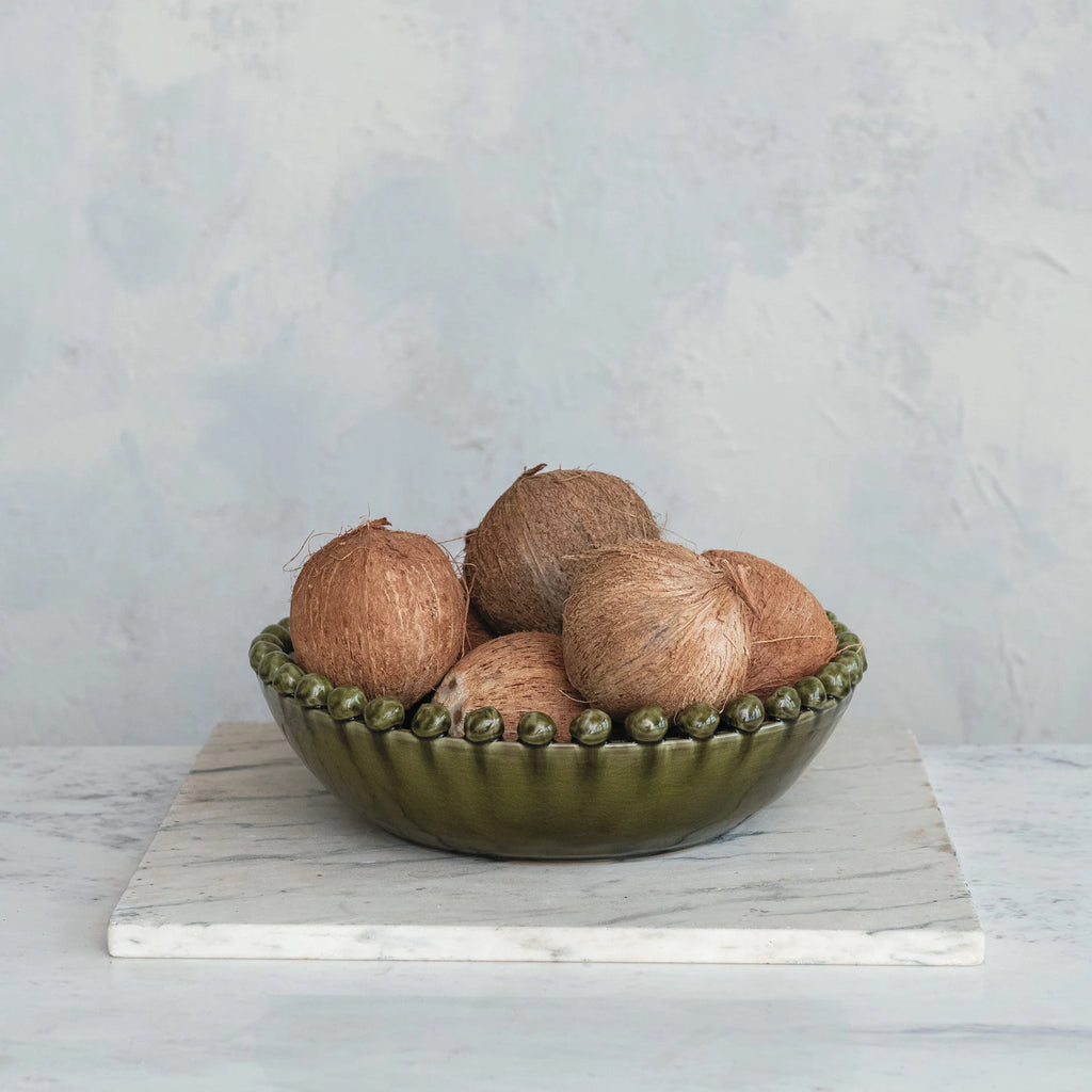 Decorative Handmade Terra-cotta Bowl with Hobnail Edge — detail view