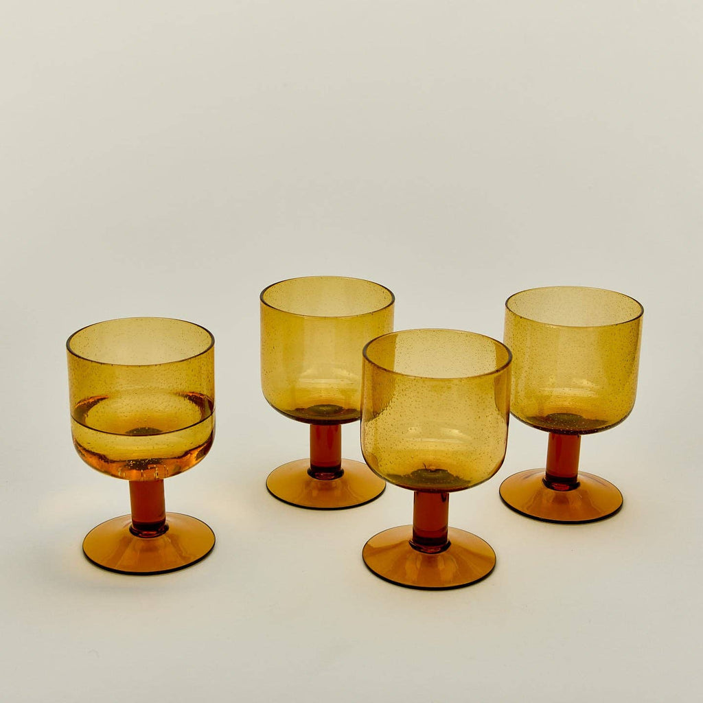 Seeded Glassware, Stemmed, Set of 4, Amber