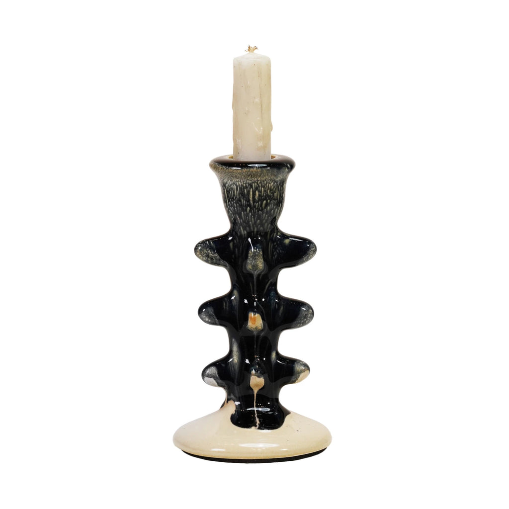 Navy Terra-cotta Formed Taper Holder — styled