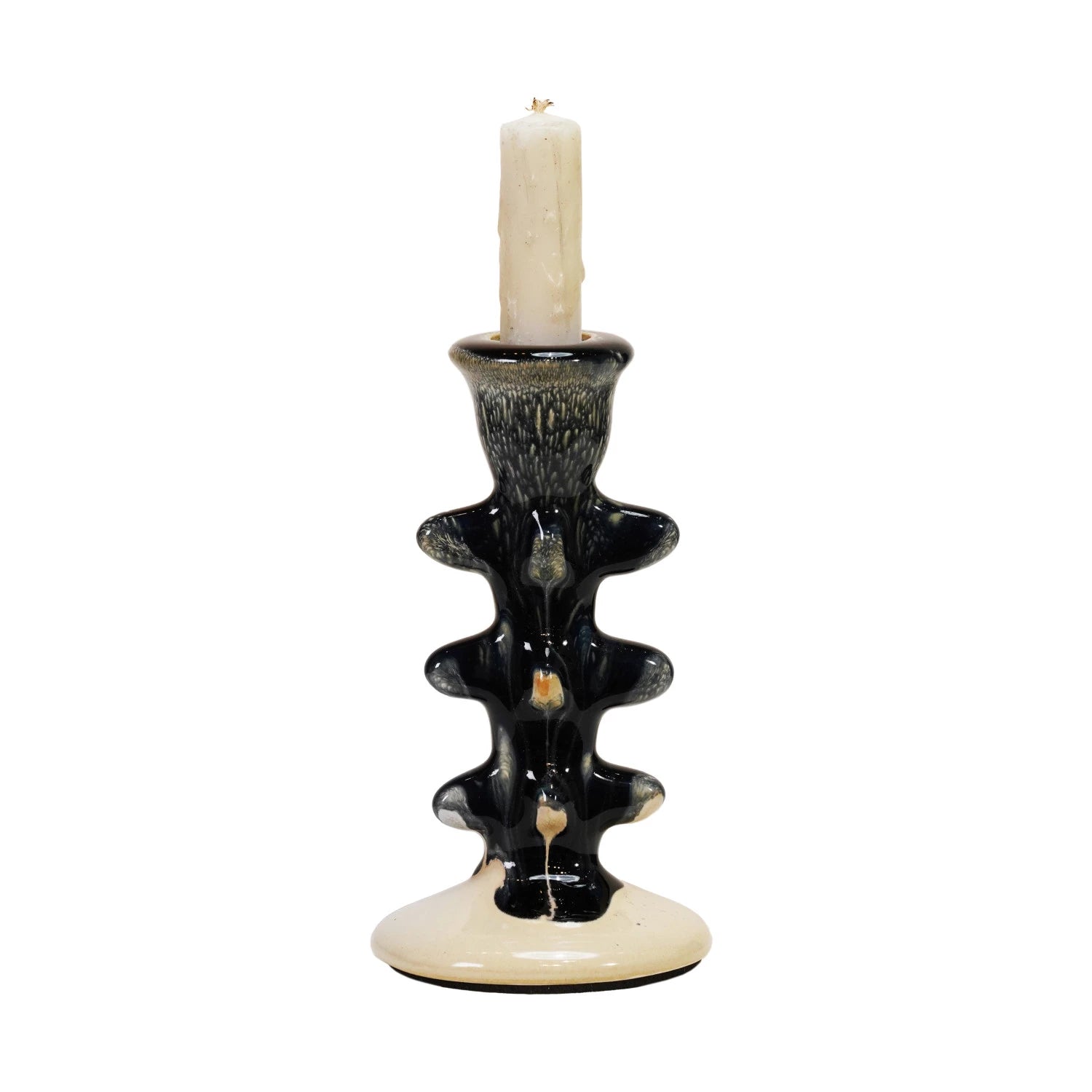 Navy Terra-cotta Formed Taper Holder — styled
