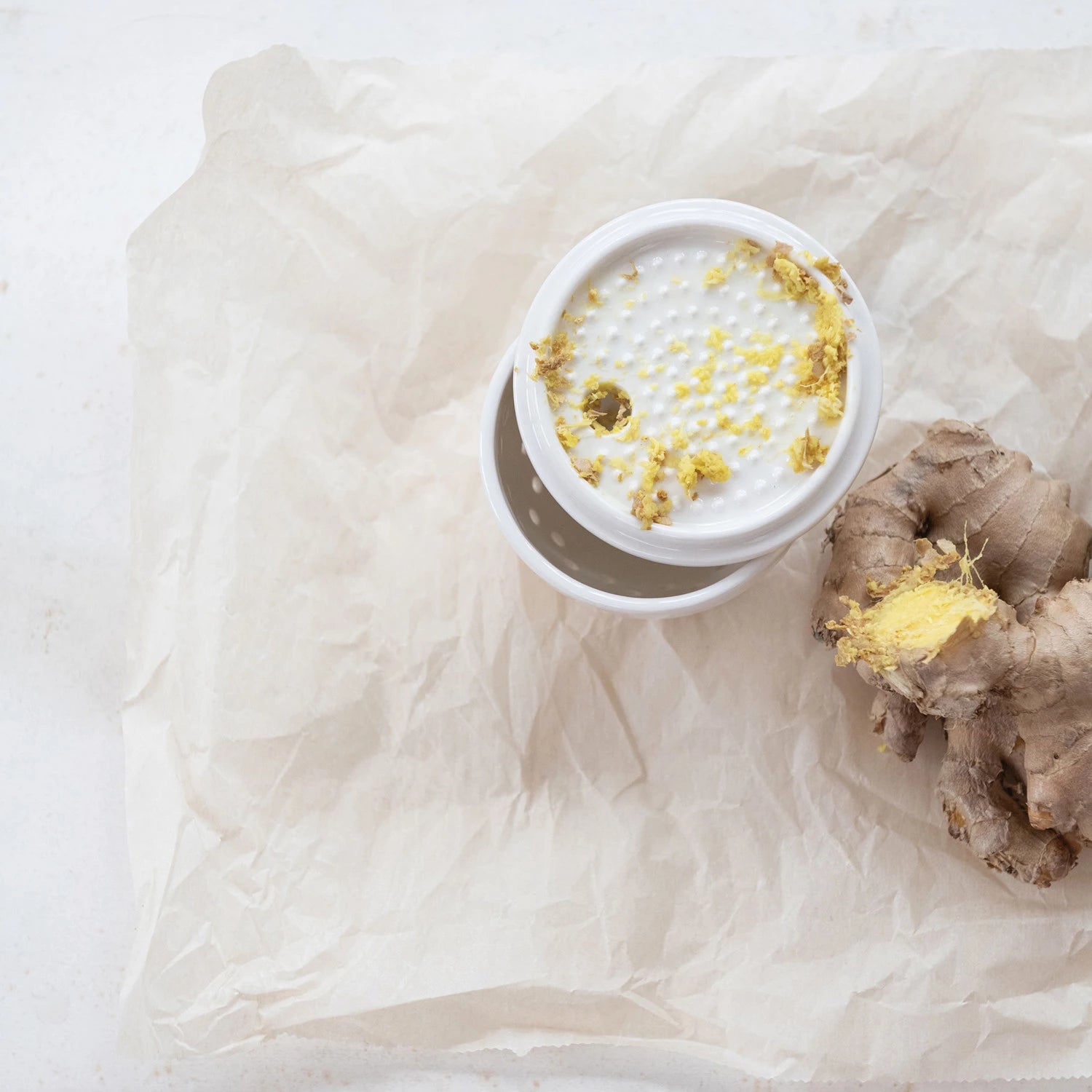 Stoneware Garlic/Ginger Grater/Storage, White — detail view