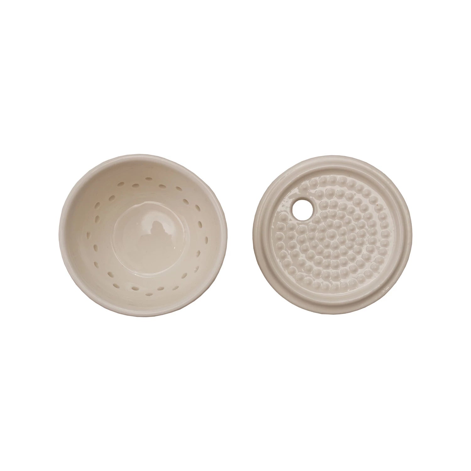 Stoneware Garlic/Ginger Grater/Storage, White — styled