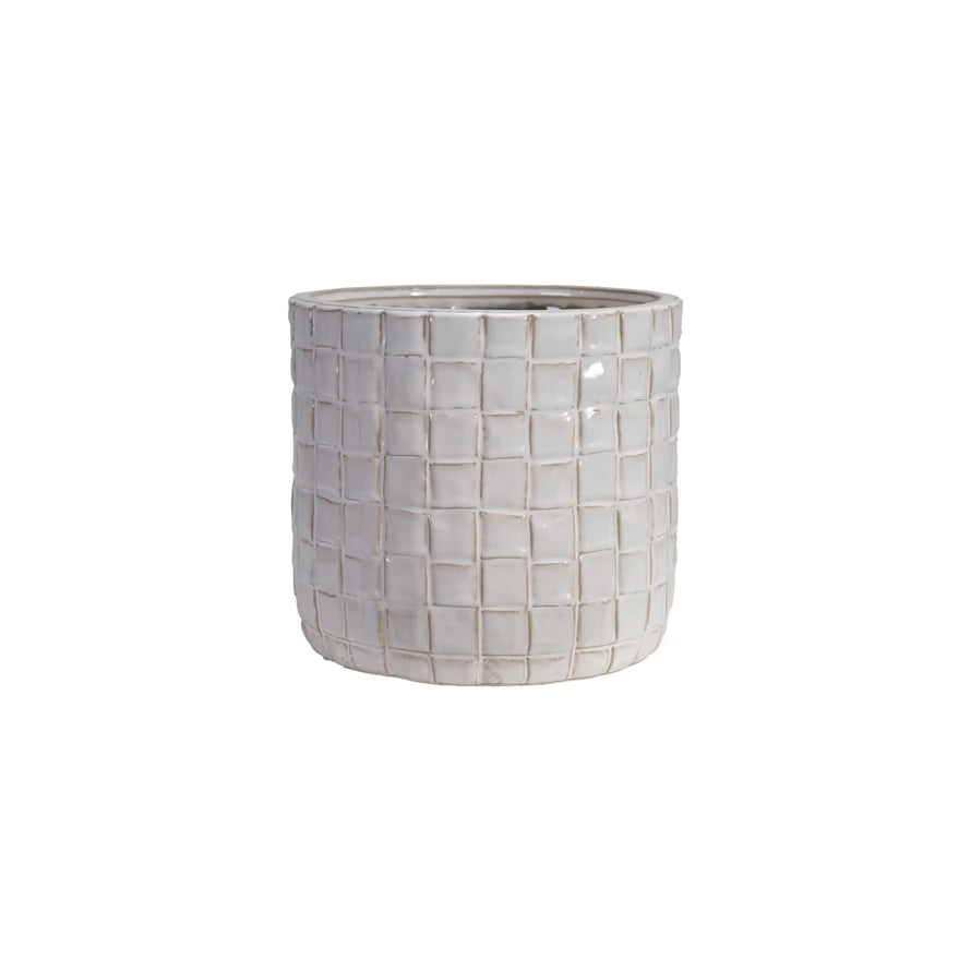Stoneware Planter with Woven Pattern