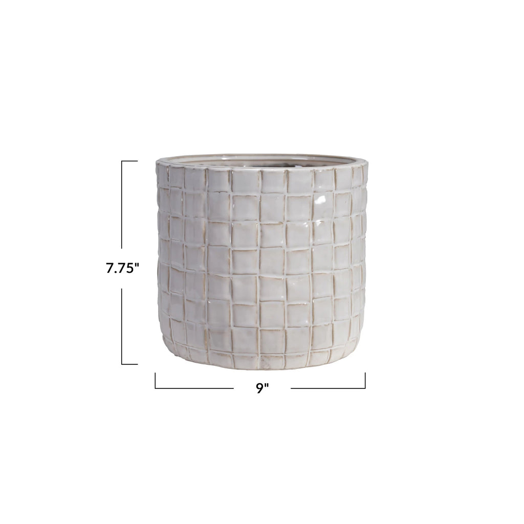 Stoneware Planter with Woven Pattern — styled