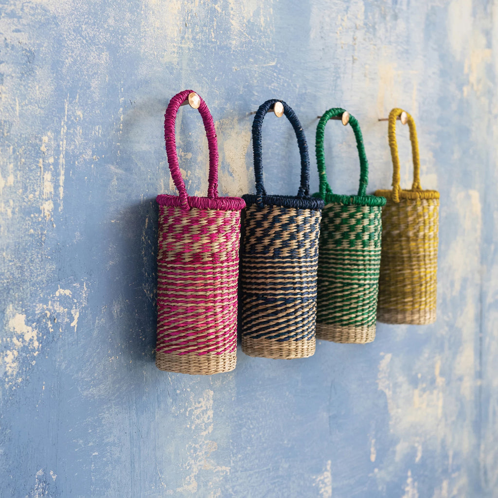 Hand-Woven Seagrass Bottle Basket with Handle — styled