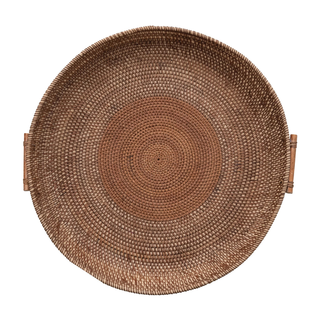 Decorative Woven Rattan Tray with Handles — detail view
