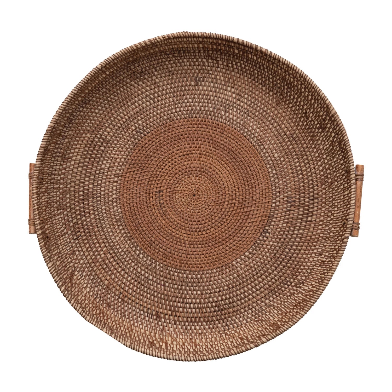 Decorative Woven Rattan Tray with Handles — detail view