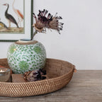 Decorative Woven Rattan Tray with Handles — styled