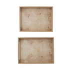 MDF & Burl Wood Veneer Trays w/ Handles, Natural, Set of 2