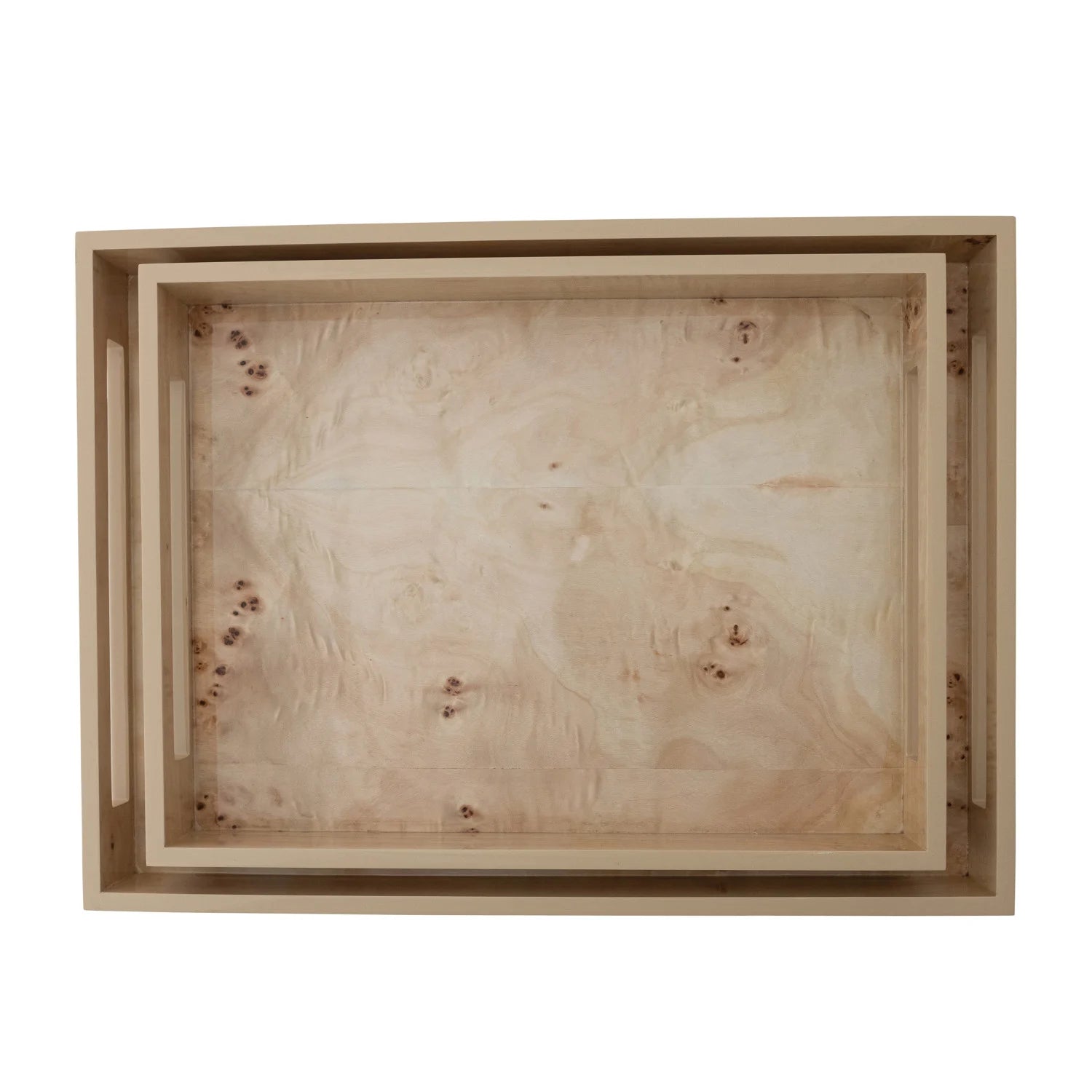 MDF & Burl Wood Veneer Trays w/ Handles, Natural, Set of 2 — view 4