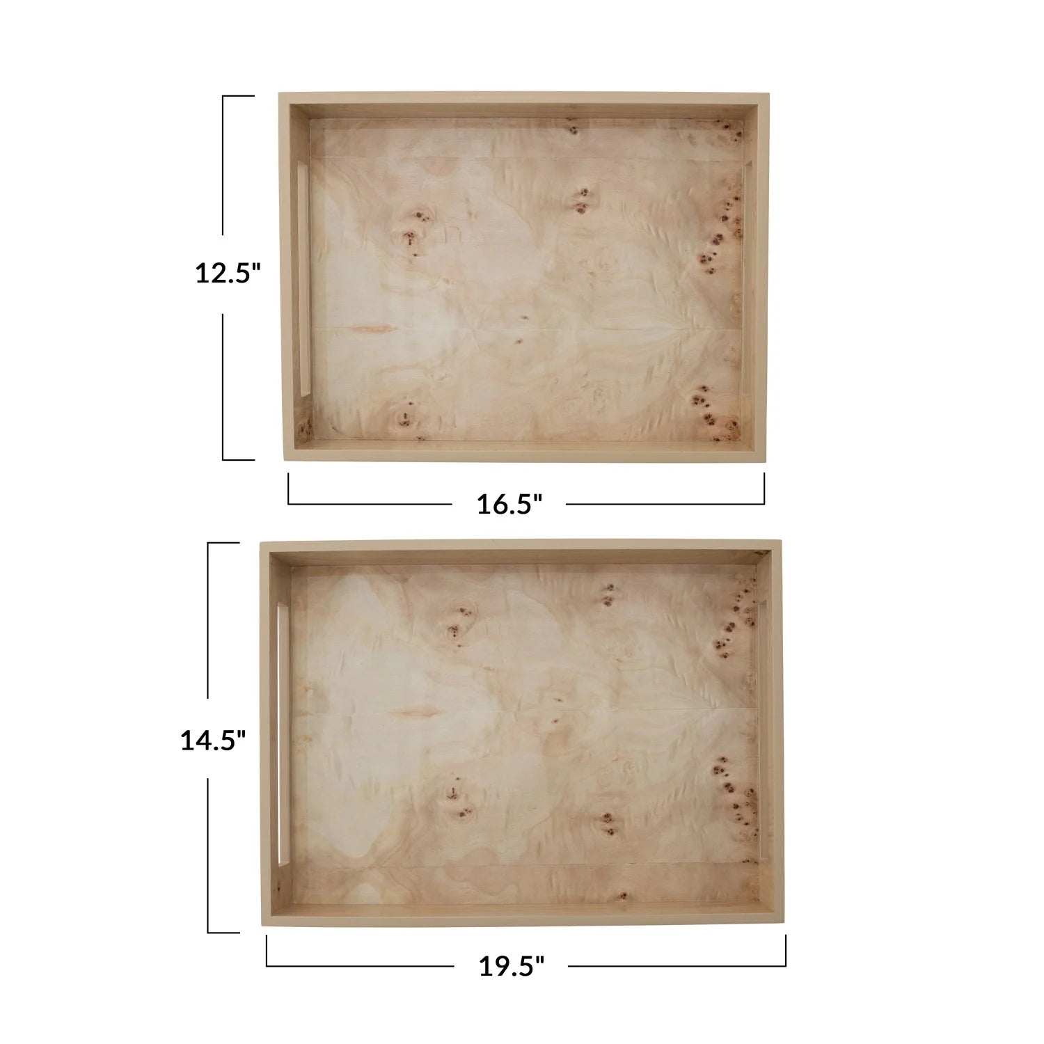 MDF & Burl Wood Veneer Trays w/ Handles, Natural, Set of 2 — view 5