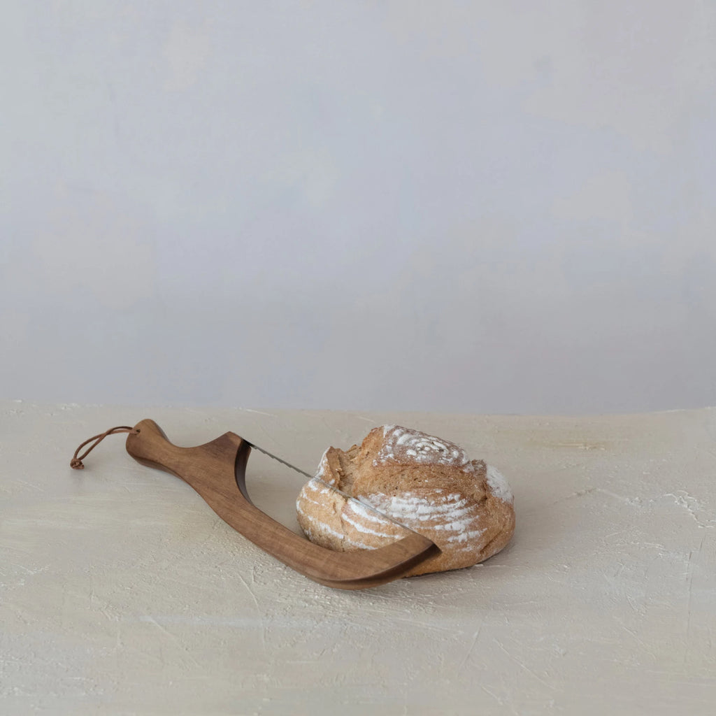 Wood Bread Bow Knife w/ Stainless Steel Blade