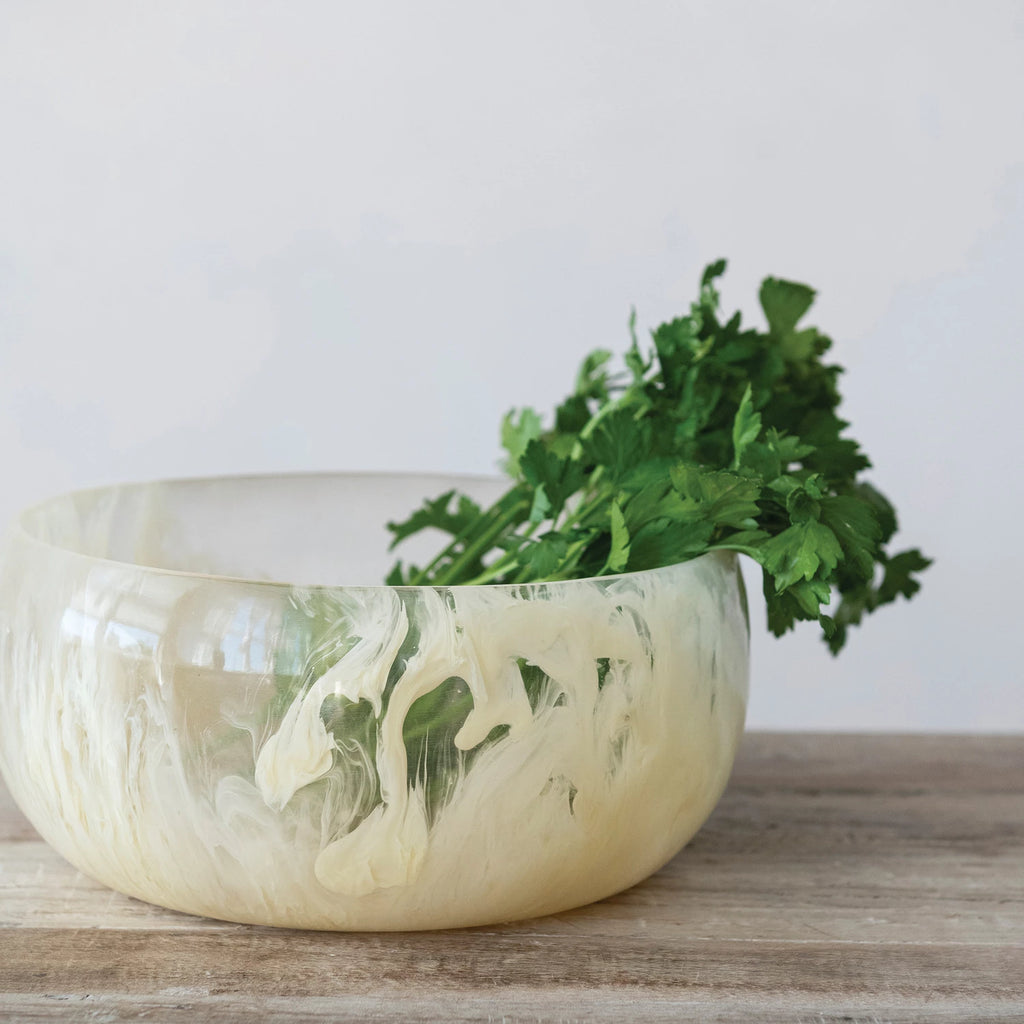 Marbled Resin Bowl, Yellow — styled