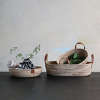 Hand-Woven Seagrass & Water Hyacinth Baskets with Faux Leather Handles, Set of 2 — view 5