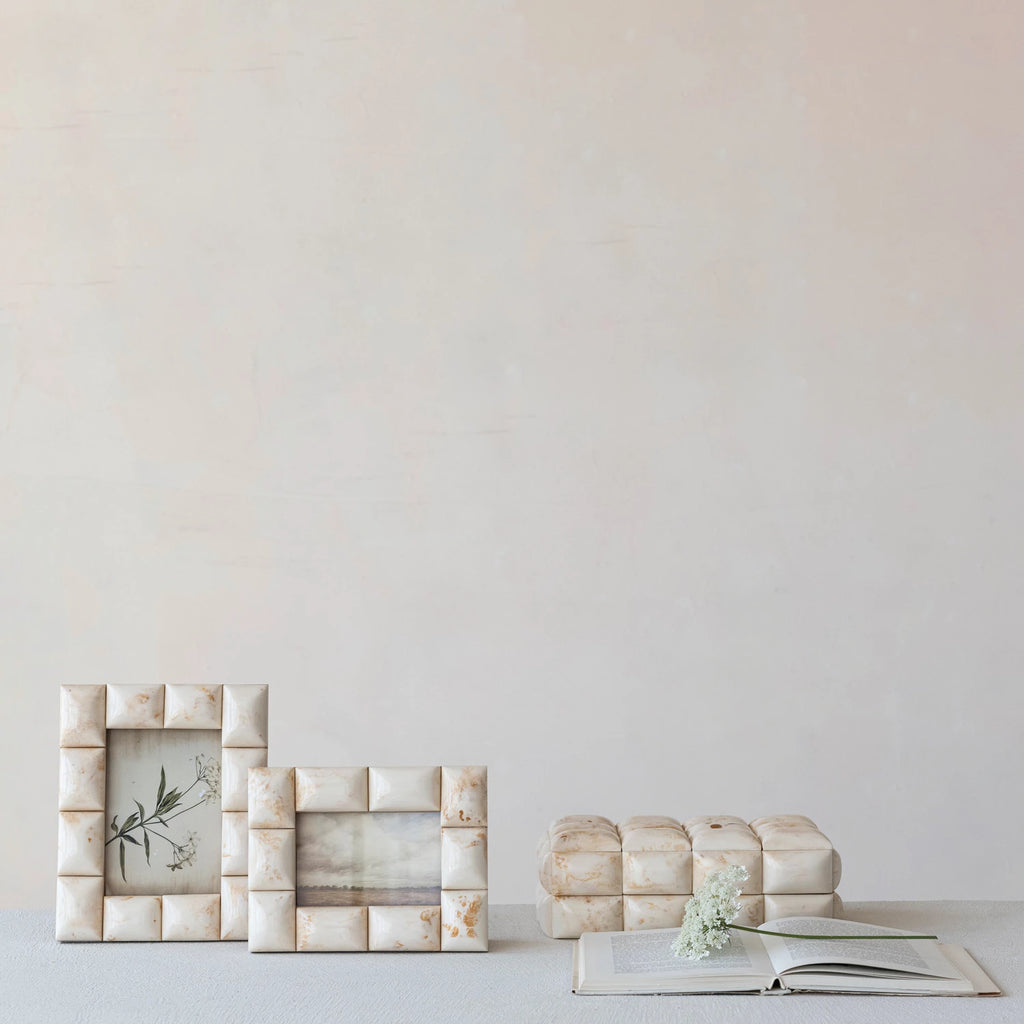 7"L x 9"H MDF & Marbled Resin Tile Photo Frame — detail view