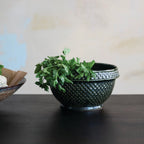 Stoneware Basket Weave Bowl, Green — detail view