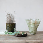 Hand-Blown Glass Ruffled Vase with Swirled Design — styled