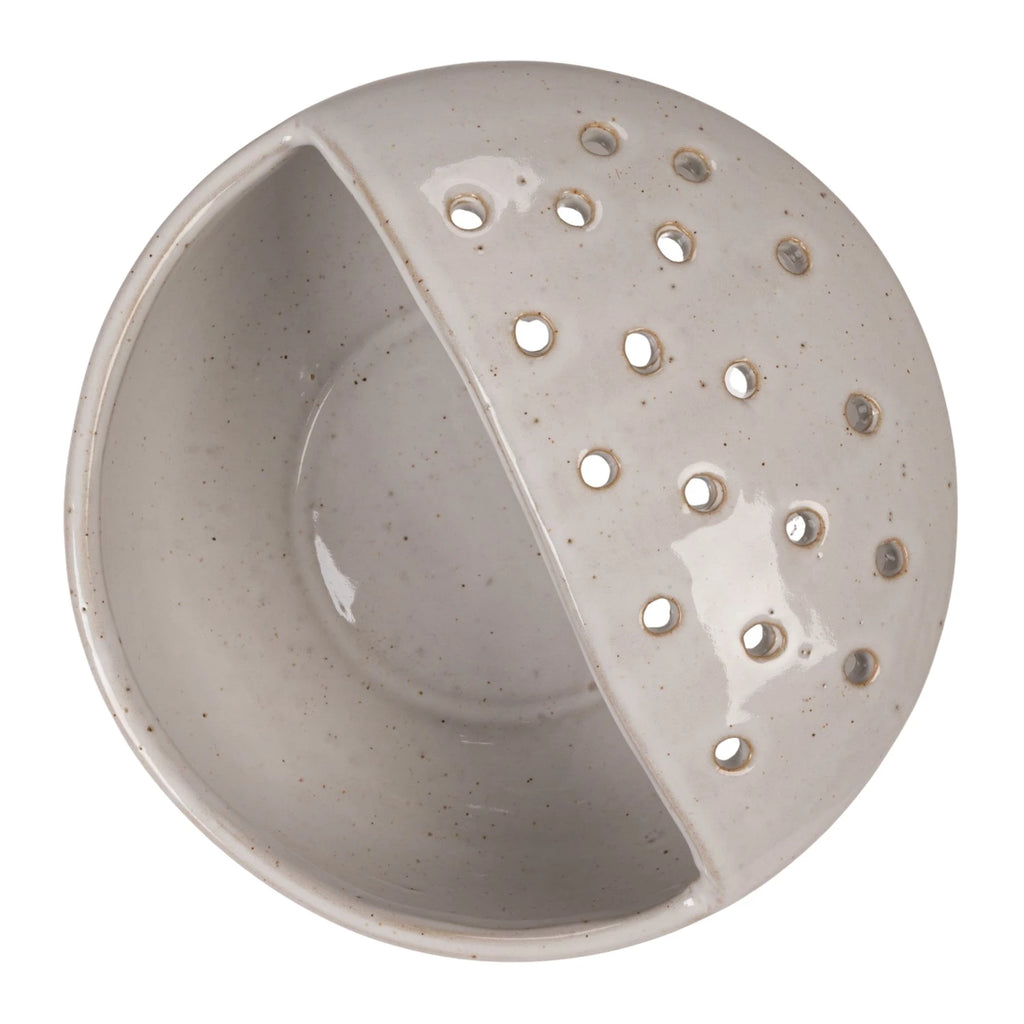 Stoneware Strainer Bowl, White — detail view