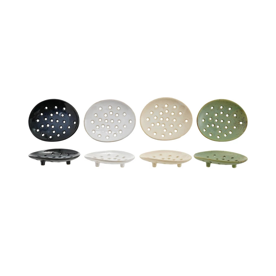 Stoneware Footed Soap Dish, 4 Colors